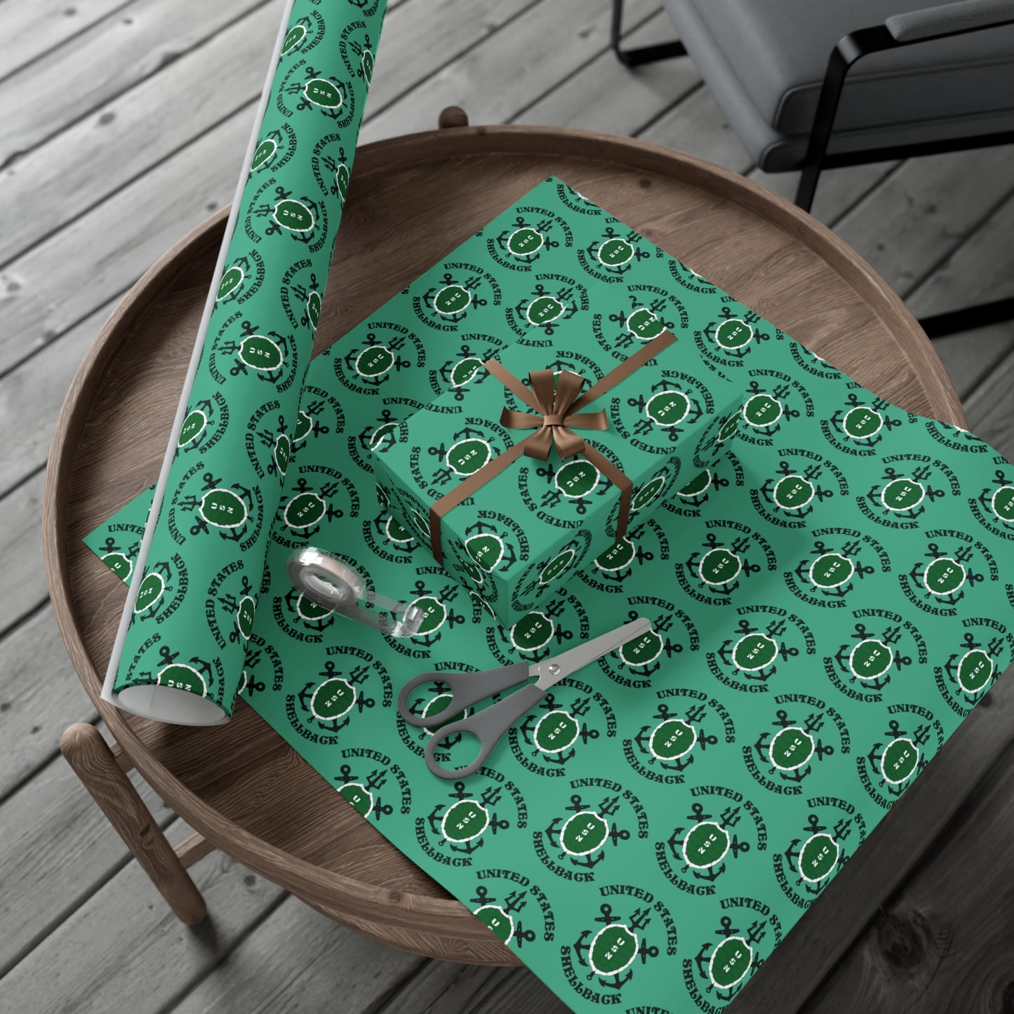 United States Navy Shellback Ancient Order of the Deep Naval Line-crossing Ceremony Seafoam Green Gift Wrap Papers