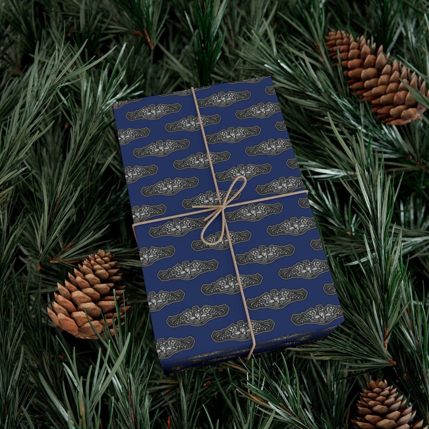 United States Navy Submarine Force Silent Service Silver Enlisted Dolphins Blue Gift Wrap Papers