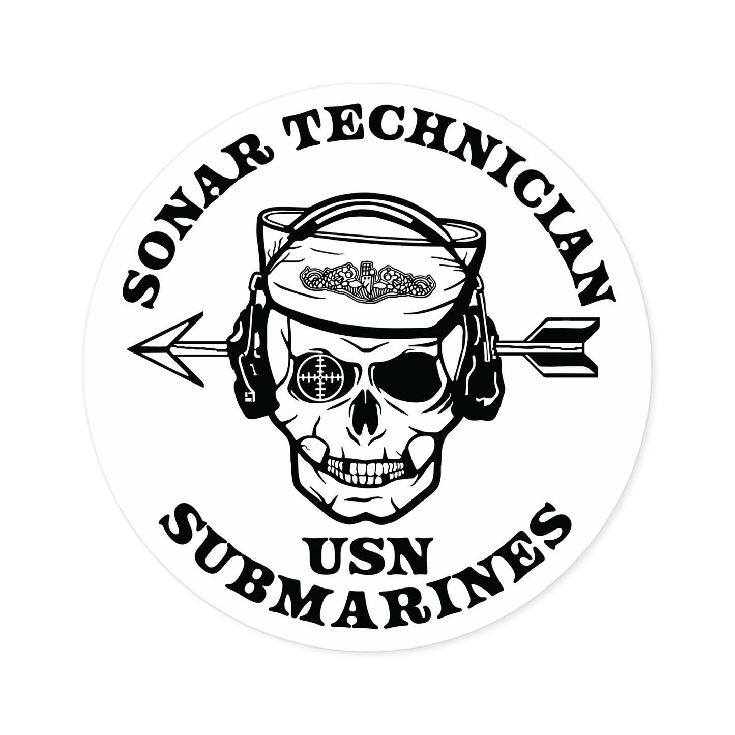 United States Submarine Force Silent Service Sonar Technician Submarines Sailor Skull Round Stickers, Indoor\Outdoor
