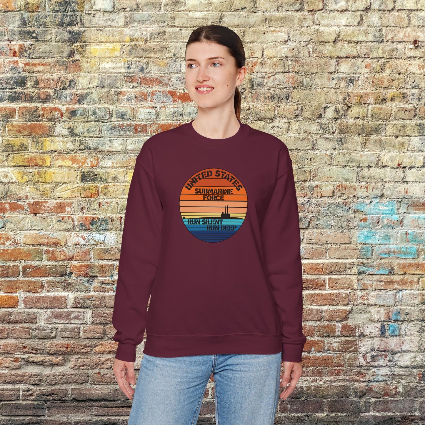 Sunset United States Navy Submarine Force Run Silent Deep Vintage Unisex Heavy Blend™ Crewneck Sweatshirt