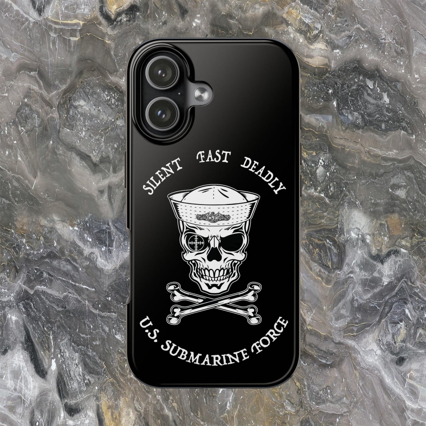 U.S. Submarine Force Skull & Crossbones Sailor with Dolphins Black Tough iPhone Case