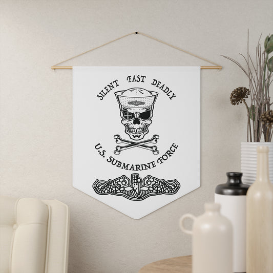 US Navy Submarine Force Skull and Crossbones Sailor with Dolphins on White Pennant