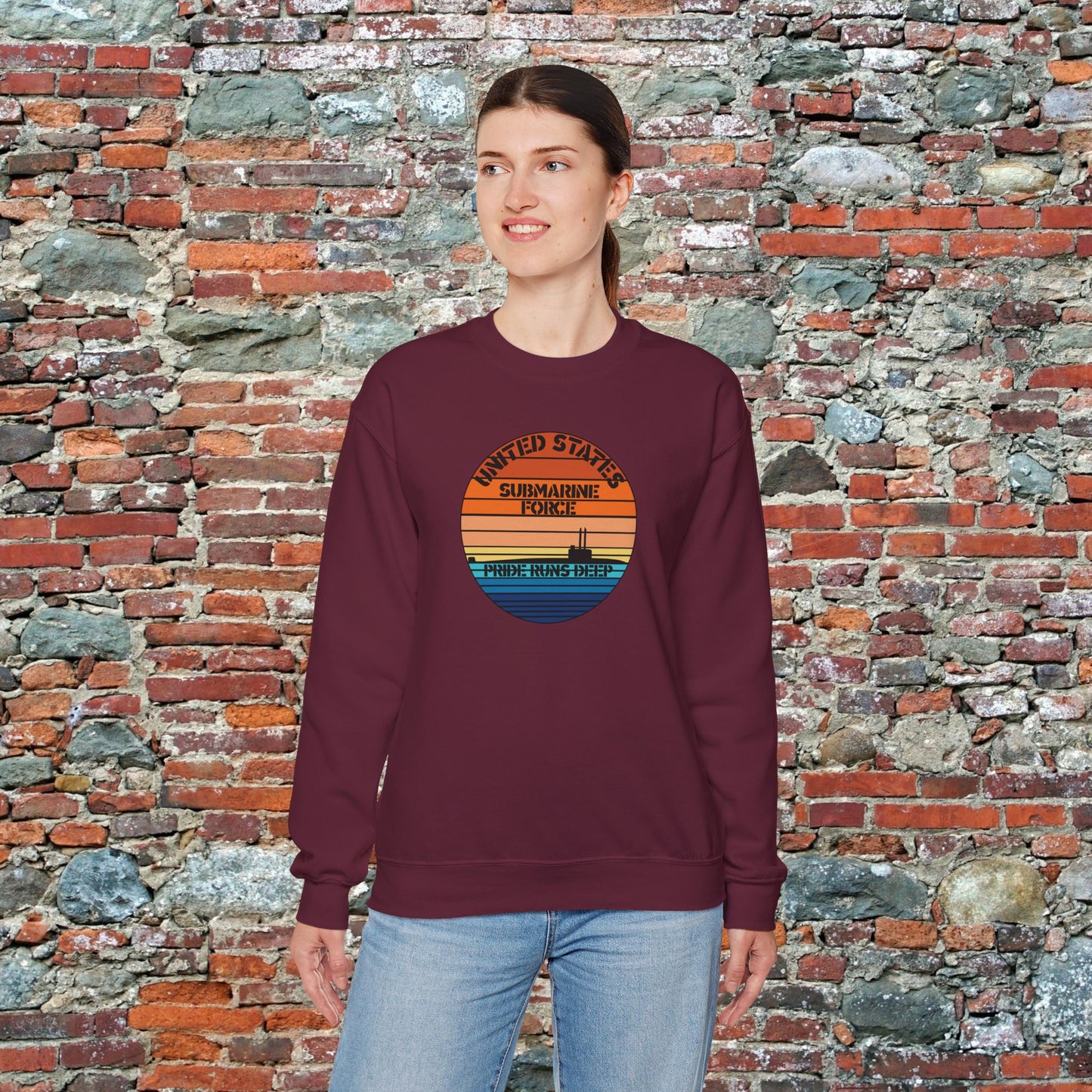 Sunset United States Navy Submarine Force Pride Runs Deep Vintage Unisex Heavy Blend™ Crewneck Sweatshirt