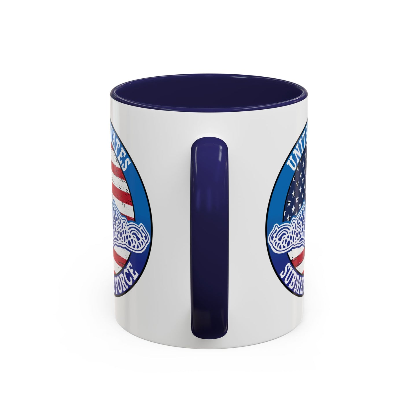United States Navy Submarine Force Silent Service White Dolphins on American Flag Accent Coffee Mugs