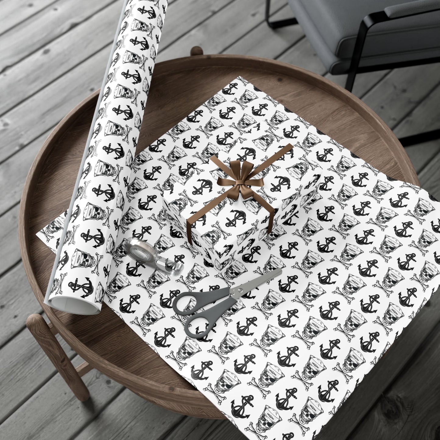 US Navy Submarine Sailor Skull Crossbones and Anchors White Gift Wrap Papers