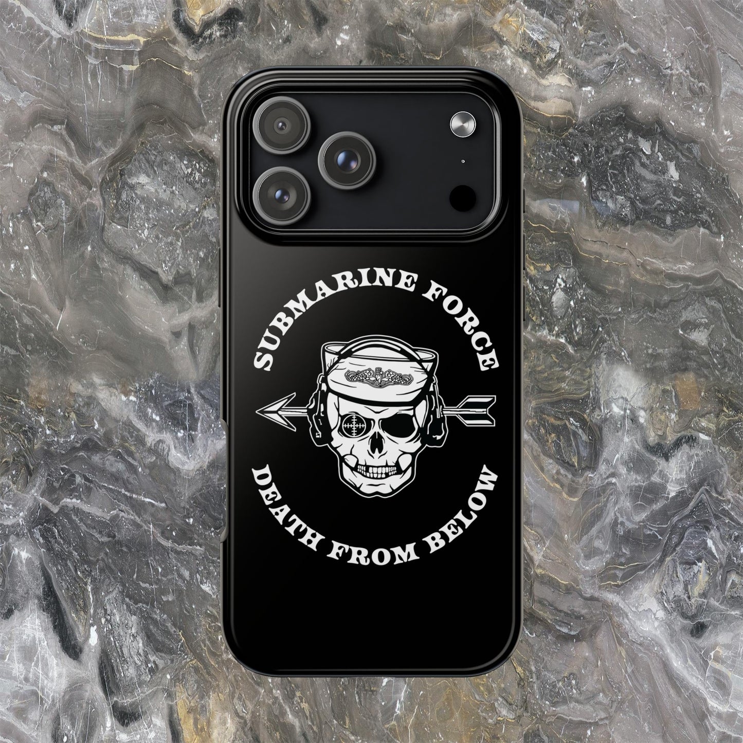 United States Submarine Force Silent Service Death From Below Submarine Sailor Skull Tough Black iPhone Case