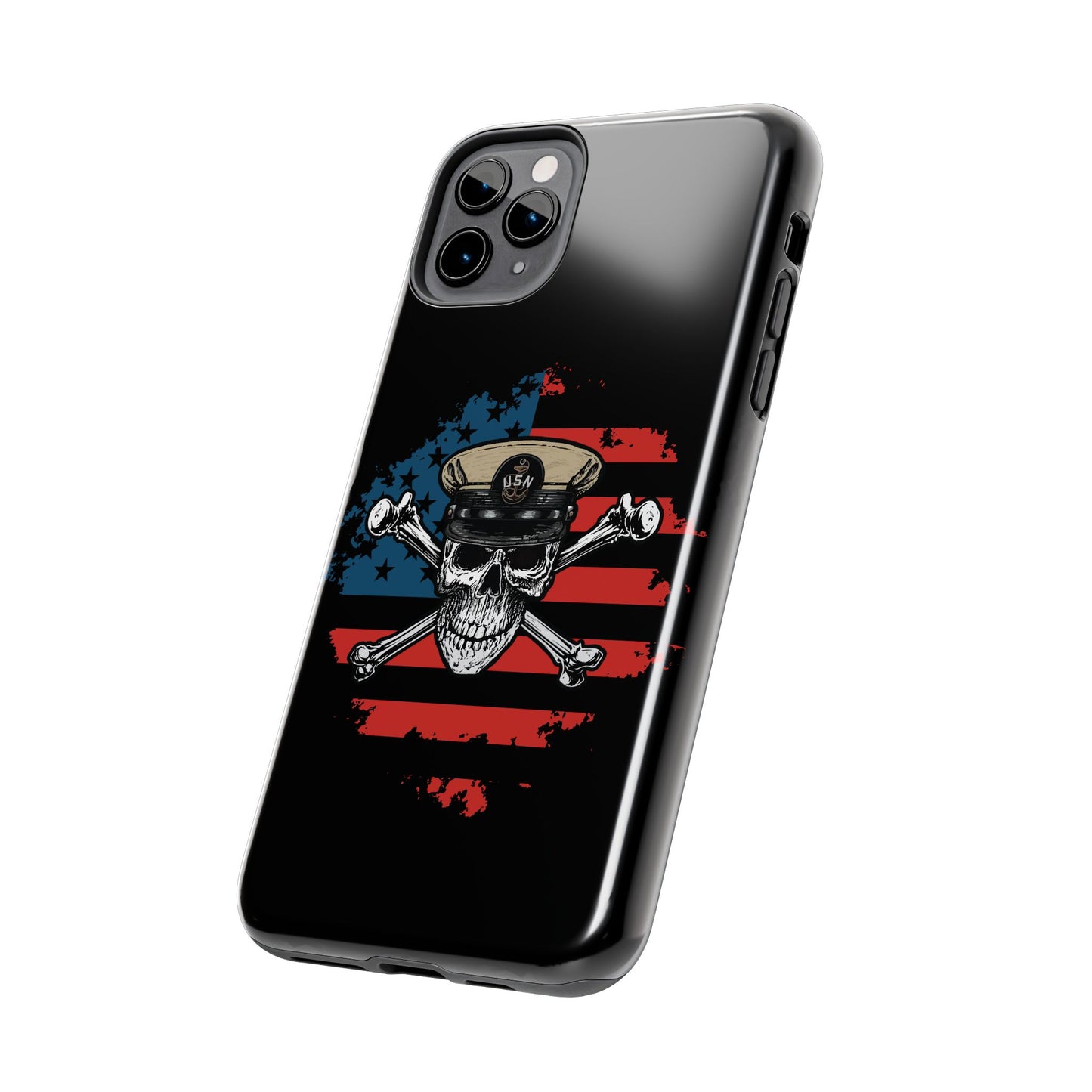 Naval Chief Skull & Crossbones on American Flag Black Tough iPhone Case