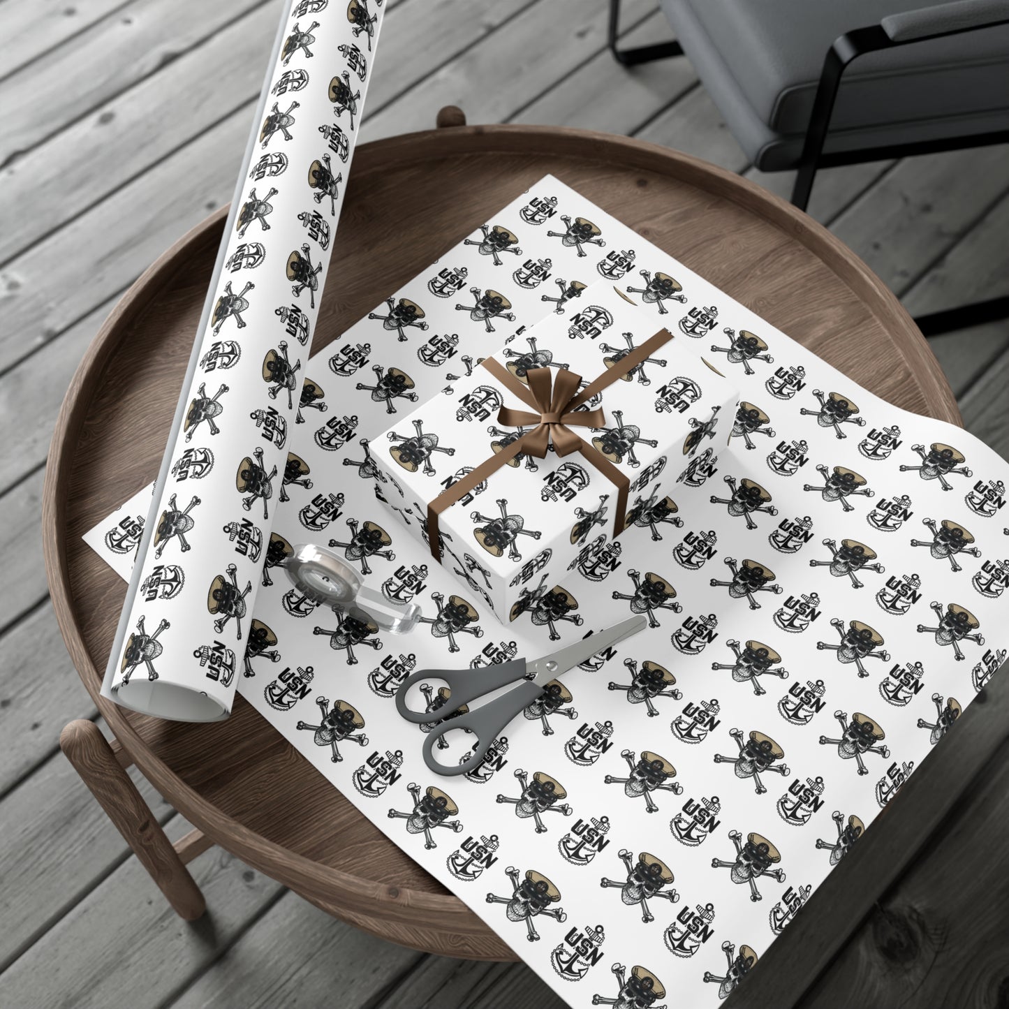 United States Navy Chief Skull & Crossbones with CPO Anchors White Gift Wrap Papers
