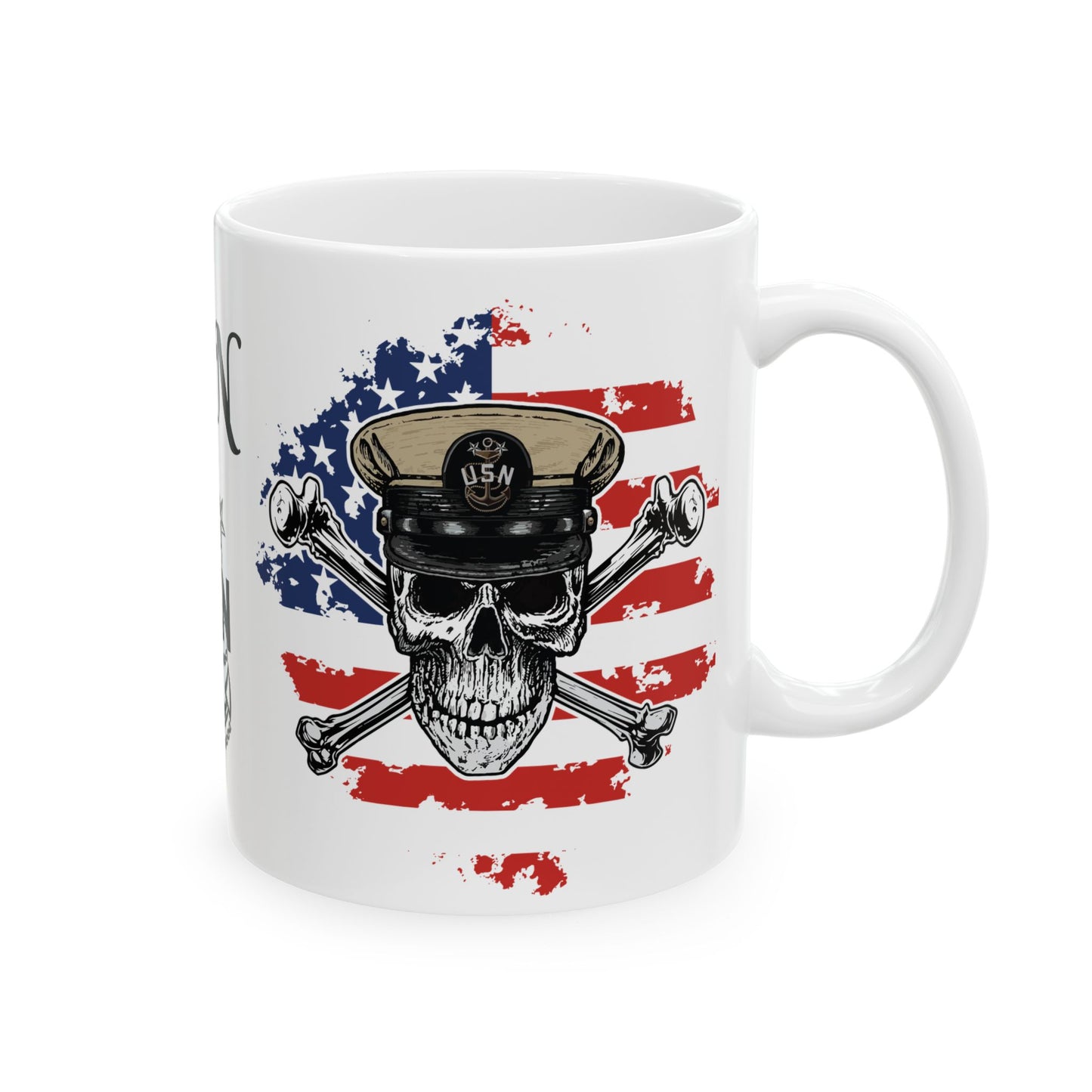 United States Navy Master Chief Skull & Crossbones MCPO Anchor with American Flag White Glossy Mugs