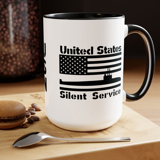 United States Navy Submarine Force Silent Service USA Flag Blackout Accent Coffee Mugs