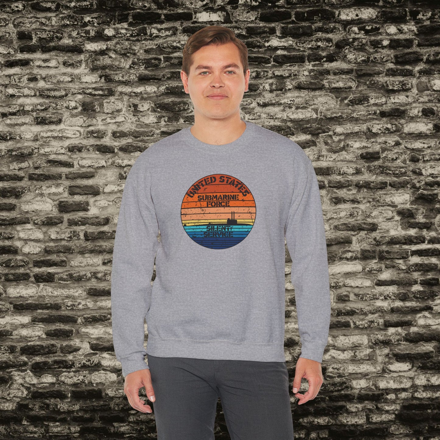 Sunset United States Navy Submarine Force Silent Service Distressed Vintage Unisex Heavy Blend™ Crewneck Sweatshirt