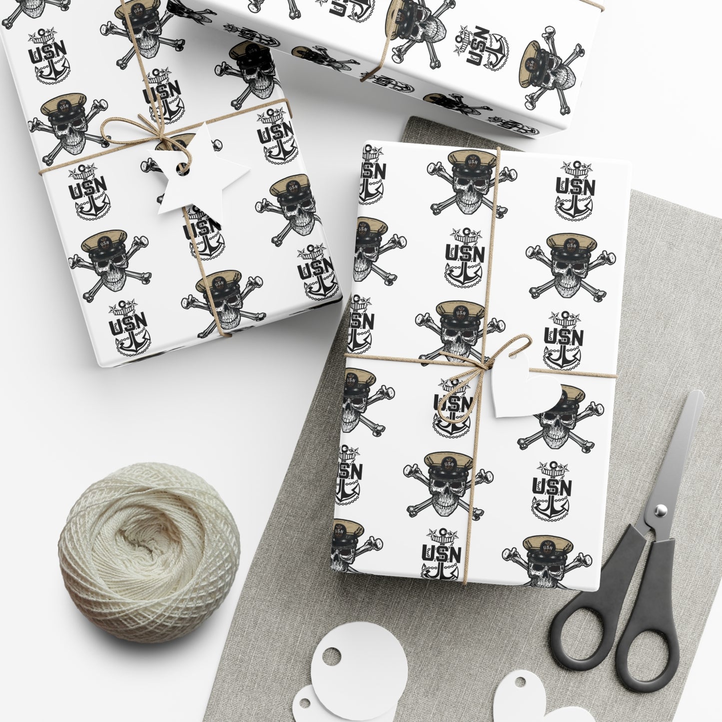 US Navy Master Chief Petty Officer Skull & Crossbones with MCPO Anchors White Gift Wrap Papers