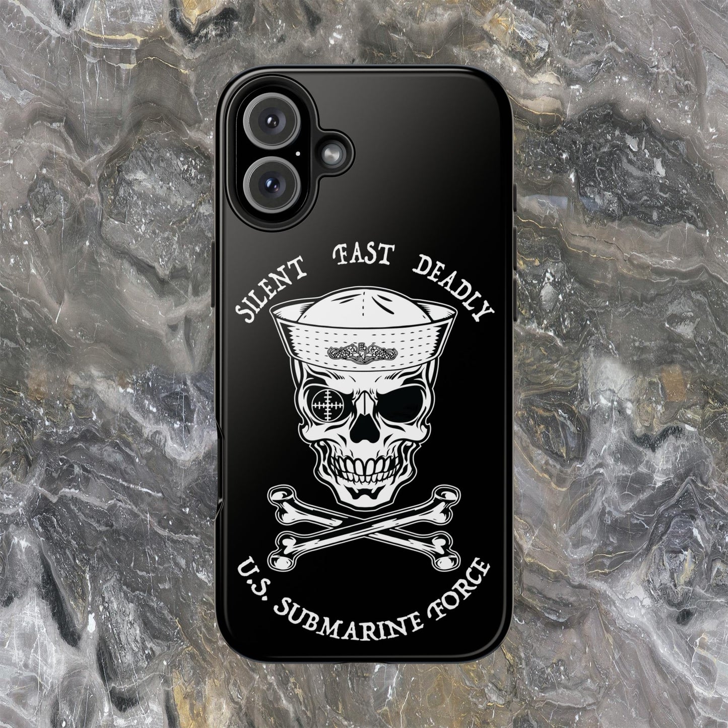 U.S. Submarine Force Skull & Crossbones Sailor with Dolphins Black Tough iPhone Case