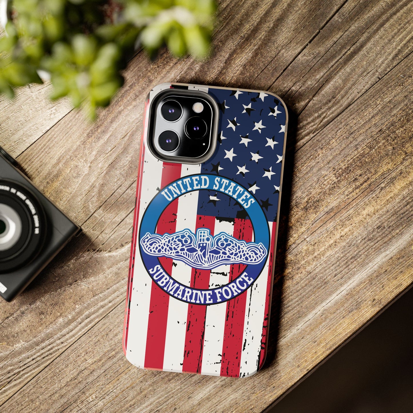 United States Submarine Force Silent Service White Dolphins on American Flag Tough iPhone Case