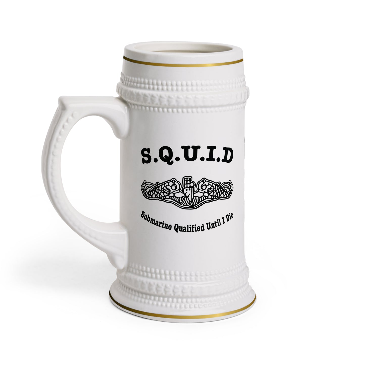 United States Navy S.Q.U.I.D. Submarine Qualified Until I Die Silent Service Dolphins Drinking Stein Mug