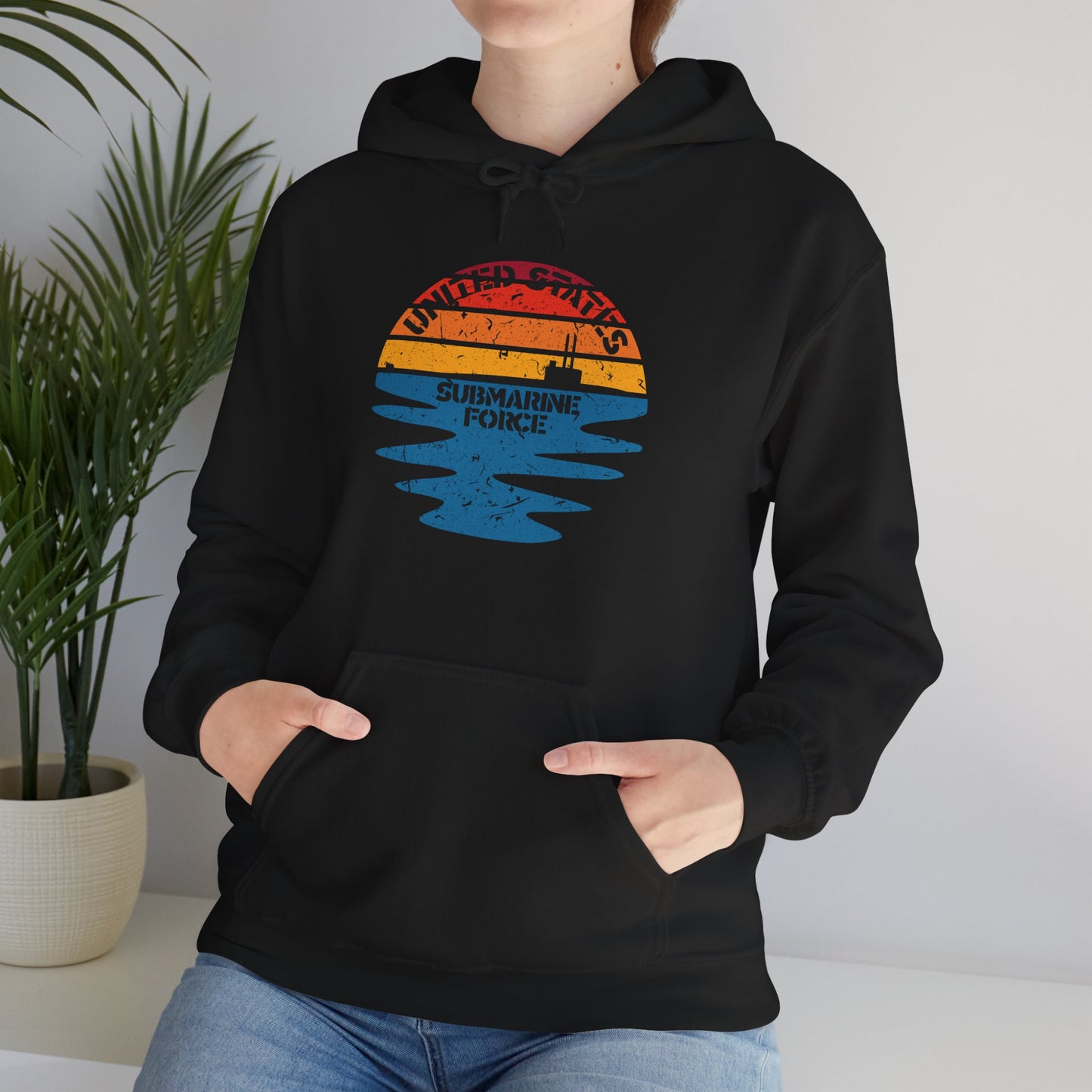 Sunset United States Submarine Force Distressed Half Vintage Unisex Heavy Blend™ Hooded Sweatshirt