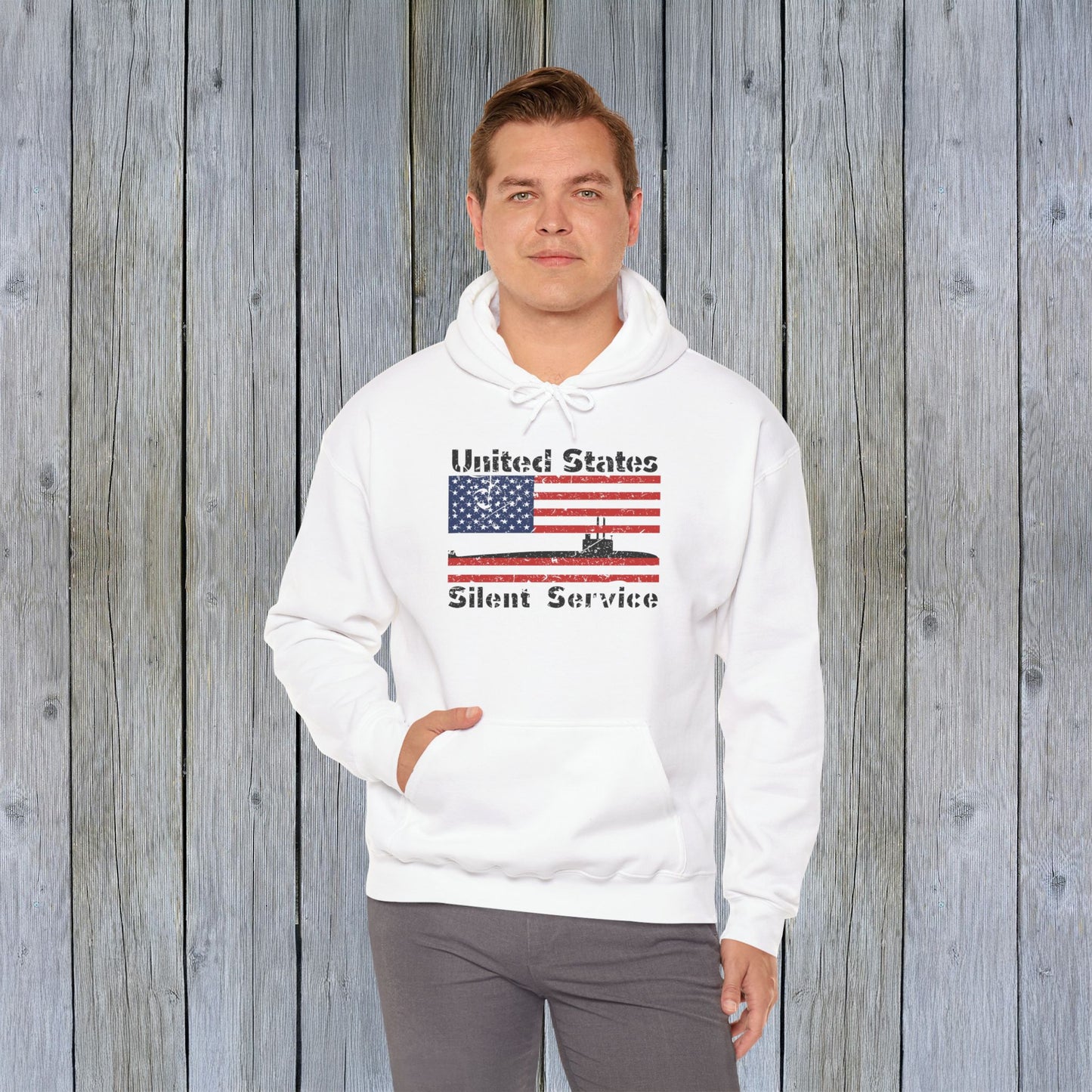 United States Submarine Silent Service Distressed USA Flag Unisex Heavy Blend™ Hooded Sweatshirt