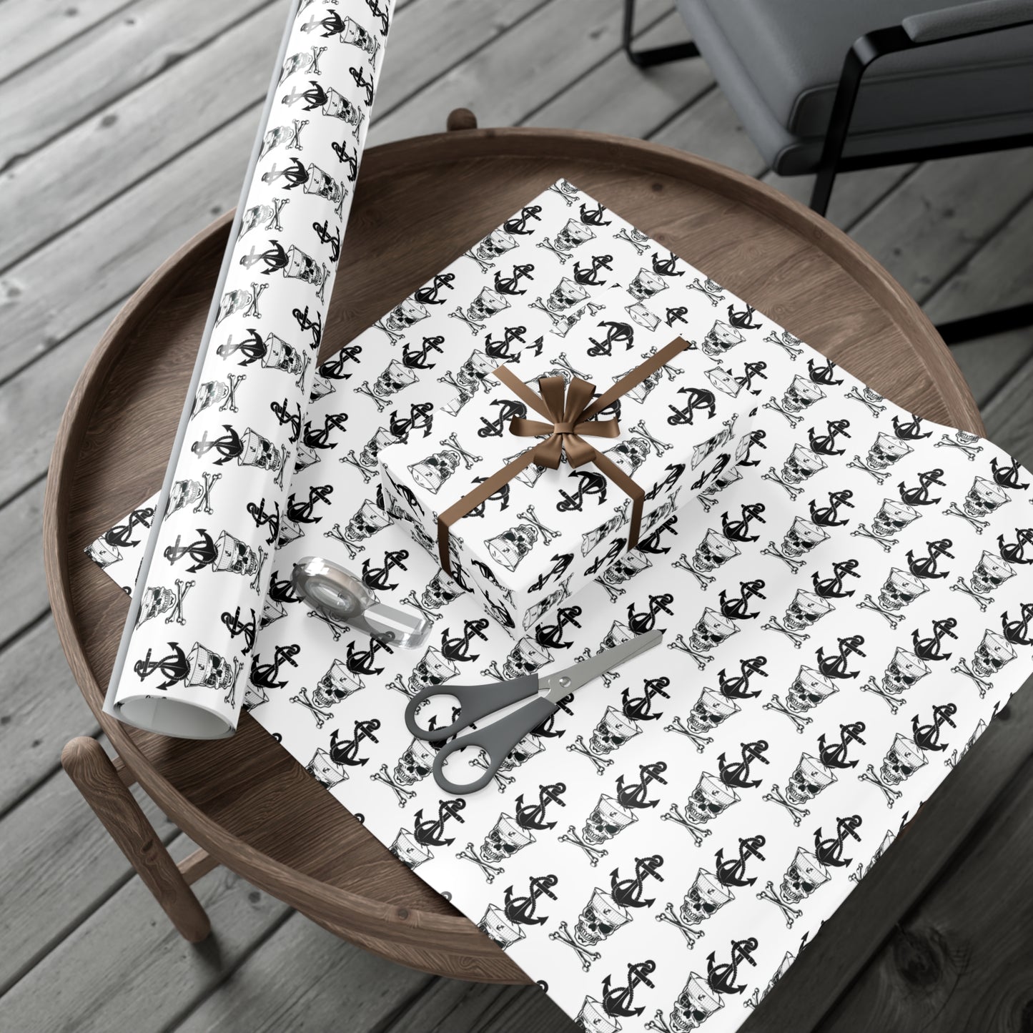 US Navy Sailor Skull Crossbones with Crosshairs and Anchors White Gift Wrap Papers