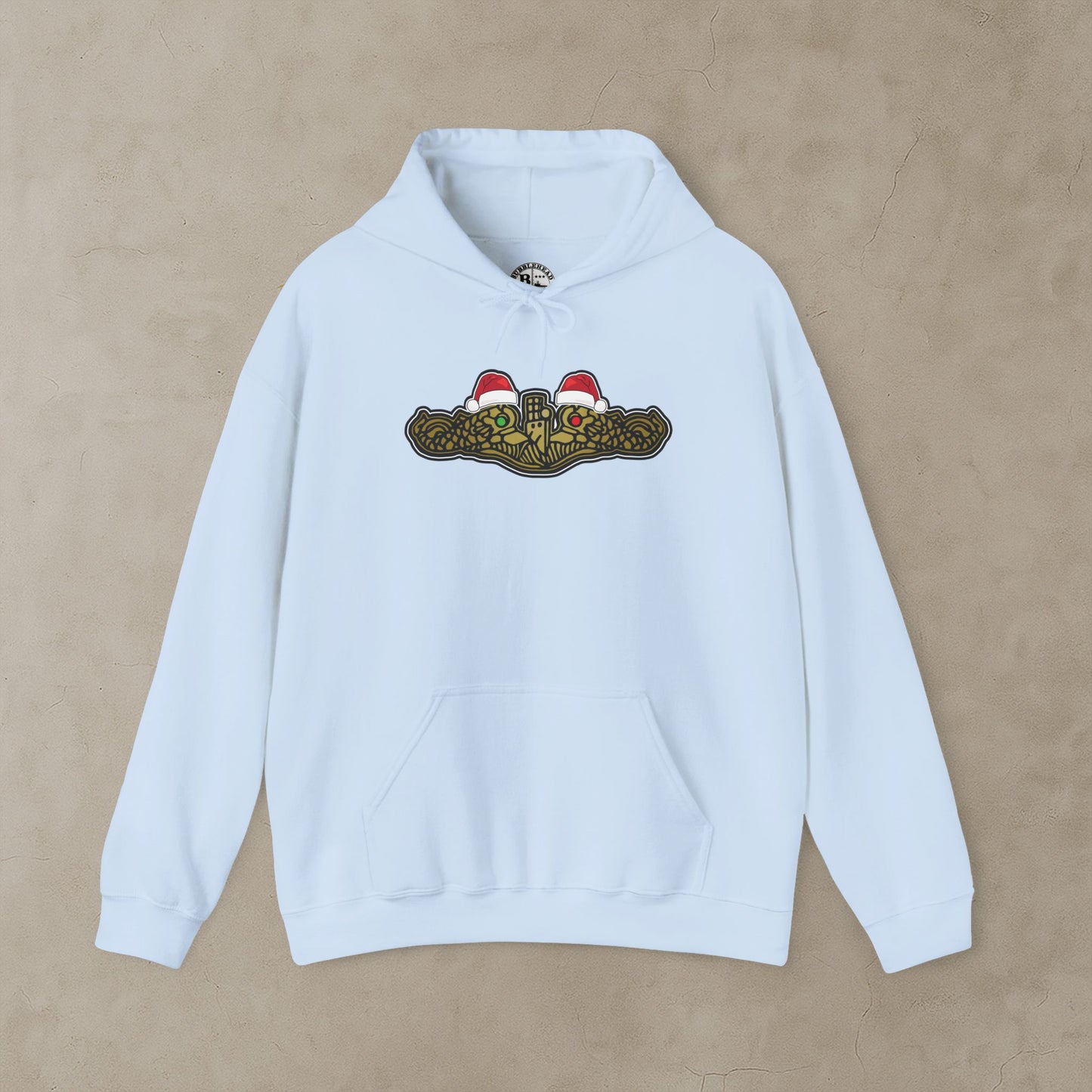 United States Submarine Force Gold Dolphins Christmas Hats with Red and Green Eyes Unisex Heavy Blend™ Hooded Sweatshirt