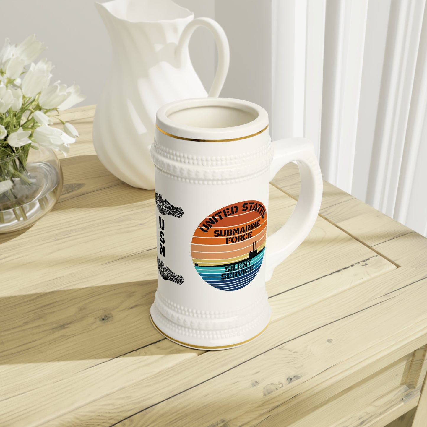 United States Navy Submarine Force Silent Service USN Dolphins Retro Vintage Sunset Drinking Stein Mug