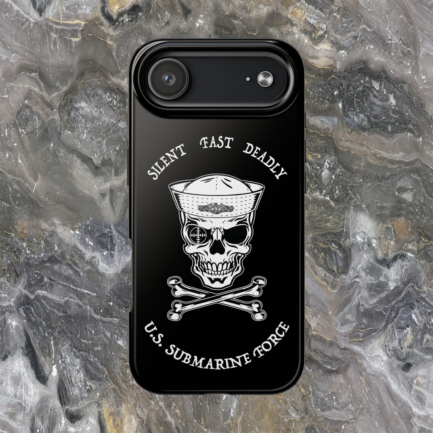 U.S. Submarine Force Skull & Crossbones Sailor with Dolphins Black Tough iPhone Case