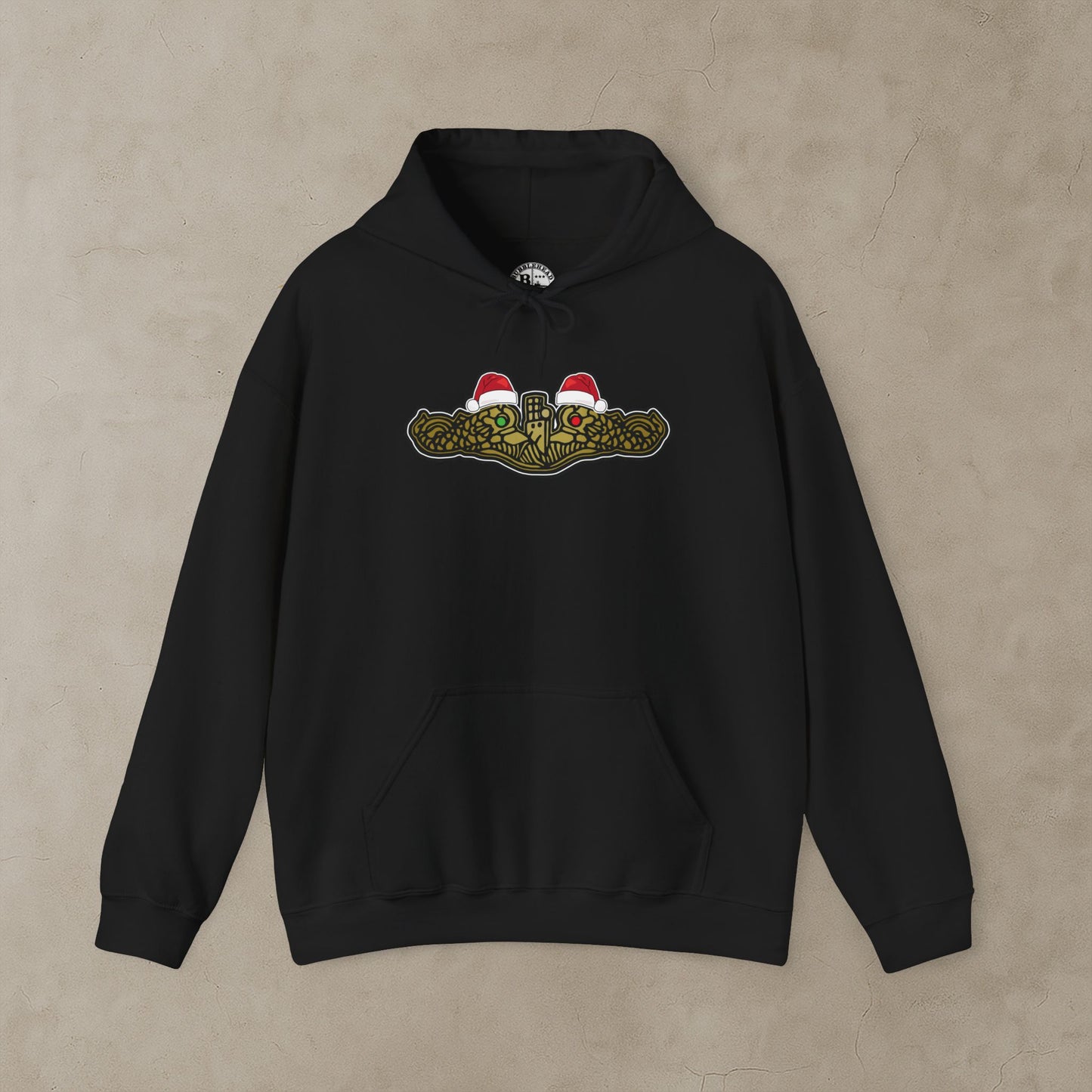 United States Submarine Force Gold Dolphins Christmas Hats with Red and Green Eyes Unisex Heavy Blend™ Hooded Sweatshirt