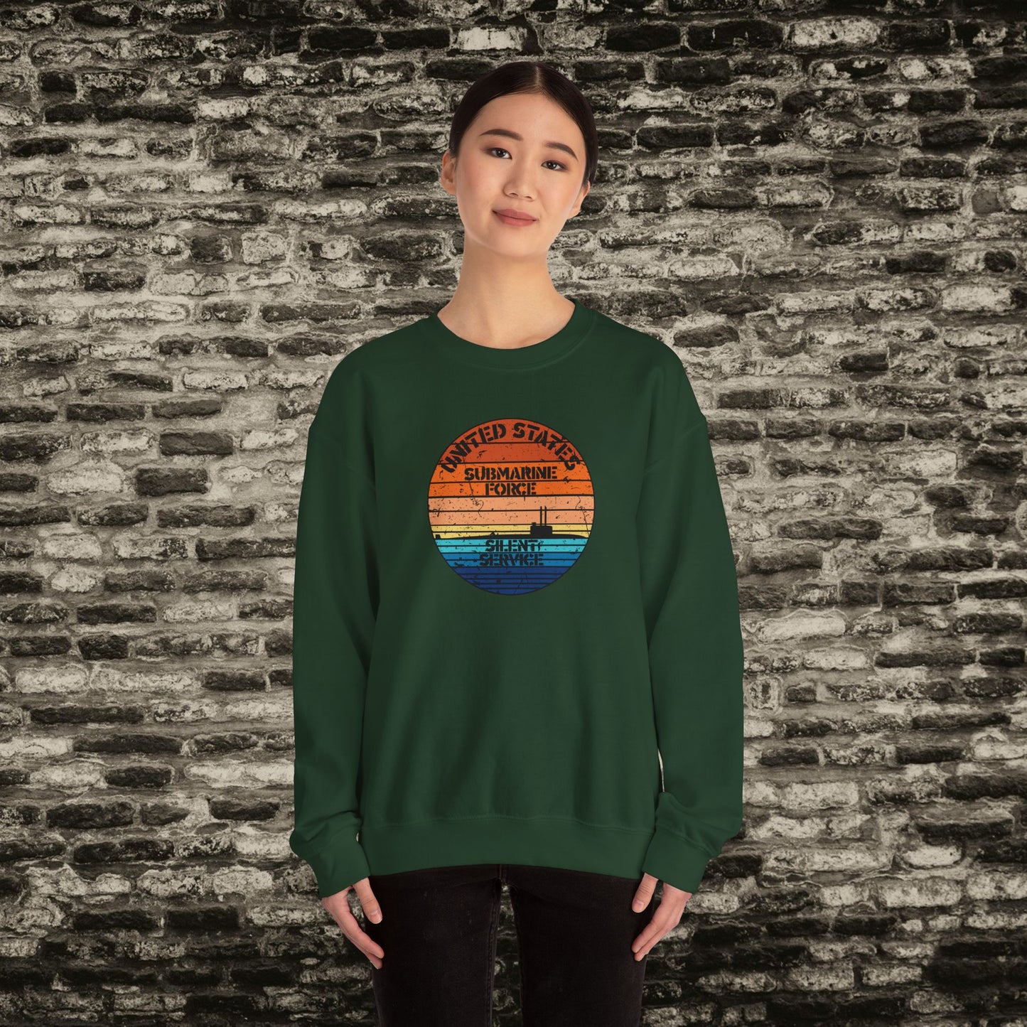 Sunset United States Navy Submarine Force Silent Service Distressed Vintage Unisex Heavy Blend™ Crewneck Sweatshirt