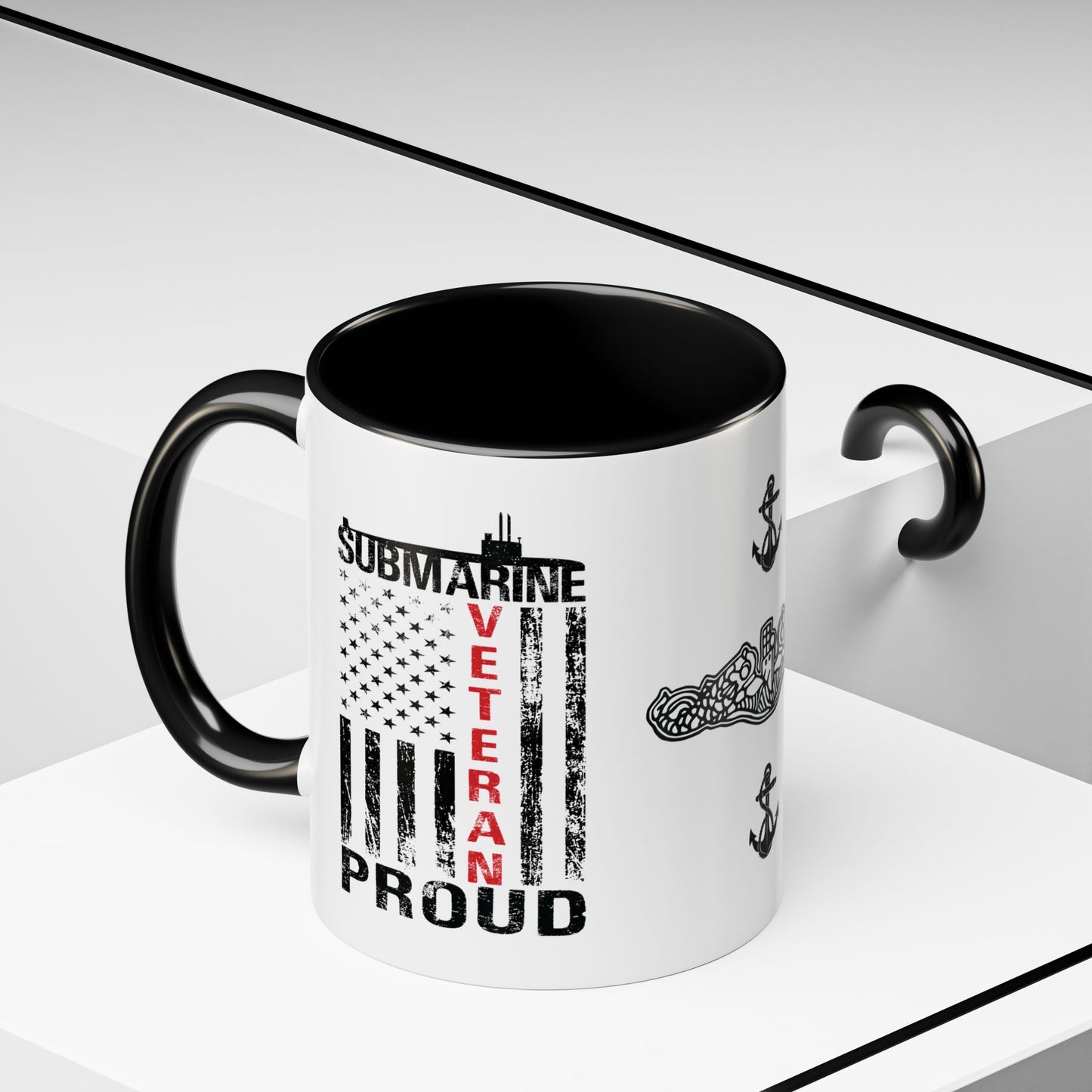 United States Navy Submarine Force Veteran Proud Silent Service USA Distressed Flag Accent Coffee Mugs