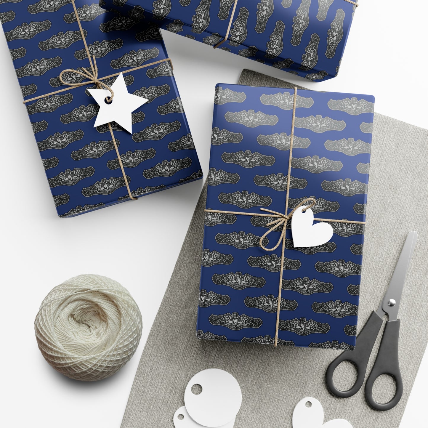 United States Navy Submarine Force Silent Service Silver Enlisted Dolphins Blue Gift Wrap Papers