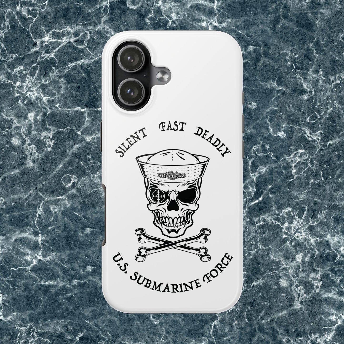 U.S. Submarine Force Skull & Crossbones Sailor with Dolphins White Tough iPhone Case