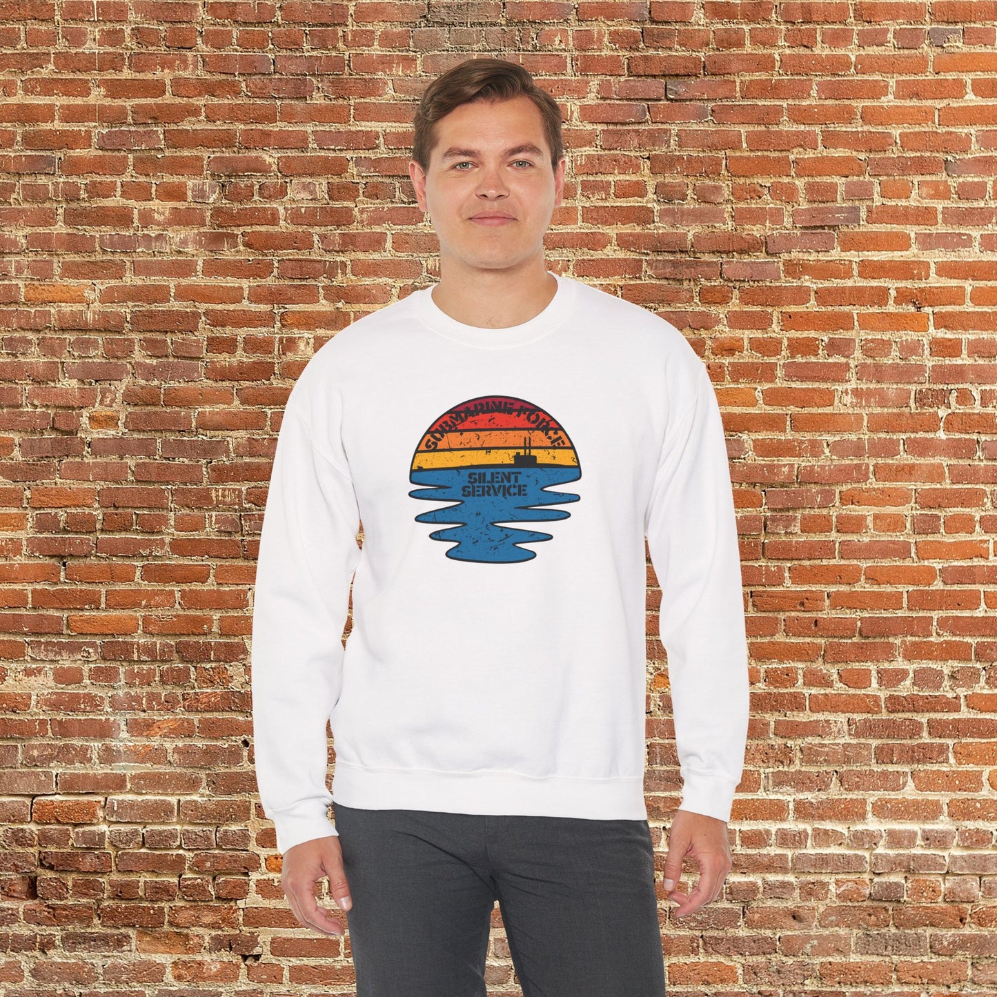 Sunset United States Navy Submarine Force Silent Service Distressed Vintage Mk2 Unisex Heavy Blend™ Crewneck Sweatshirt