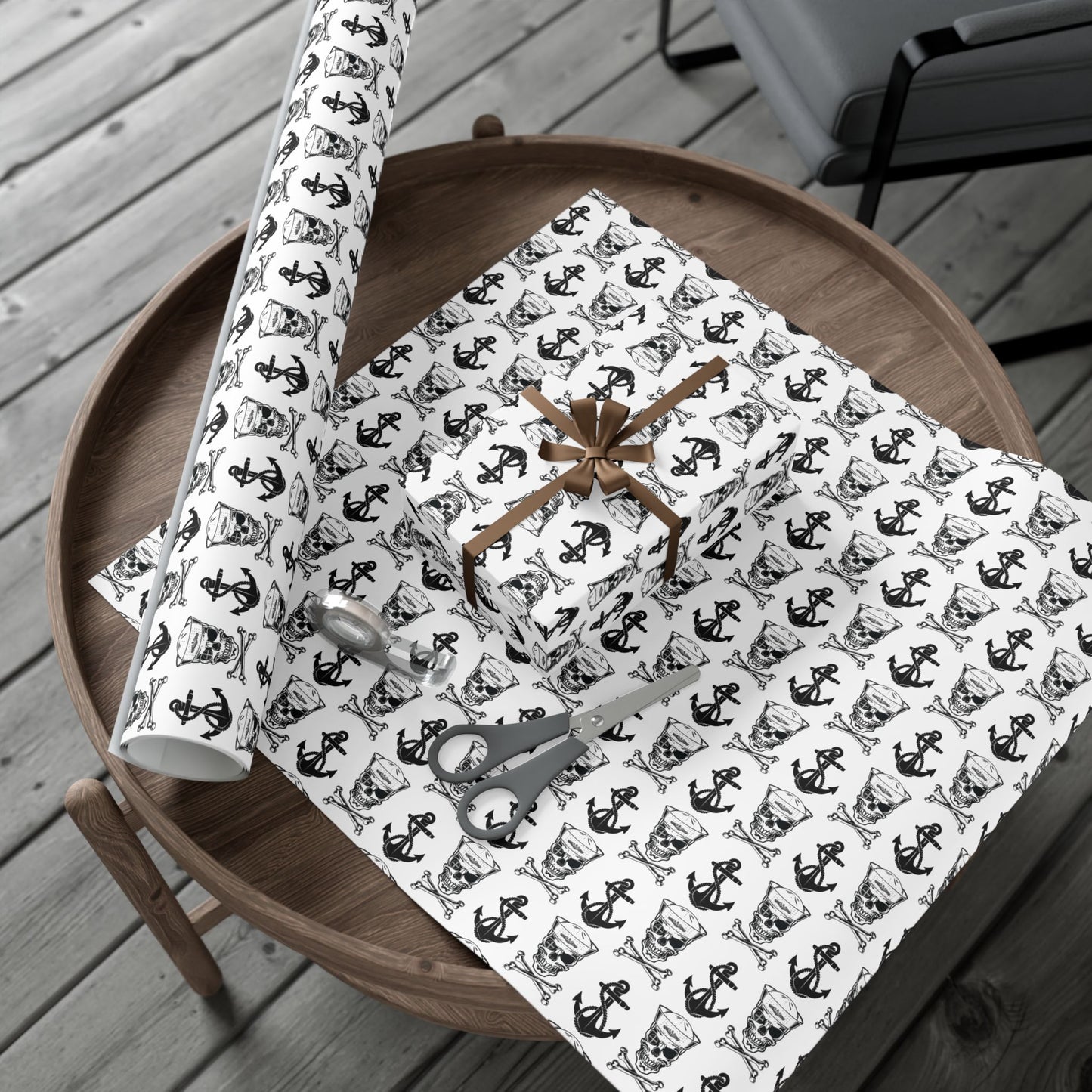 US Navy Submarine Sailor Skull Crossbones and Anchors White Gift Wrap Papers
