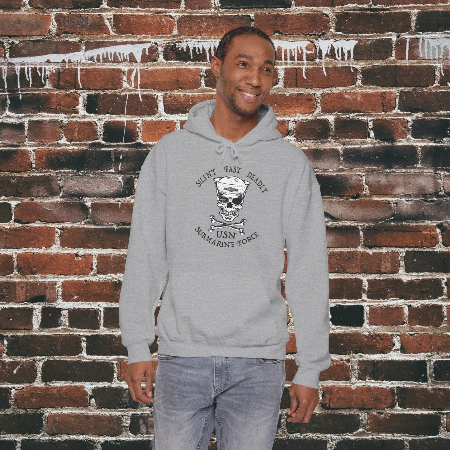 U.S. Submarine Force Silent Fast Skull Crossbones Sailor with Dolphins Unisex Heavy Blend™ Hooded Sweatshirt