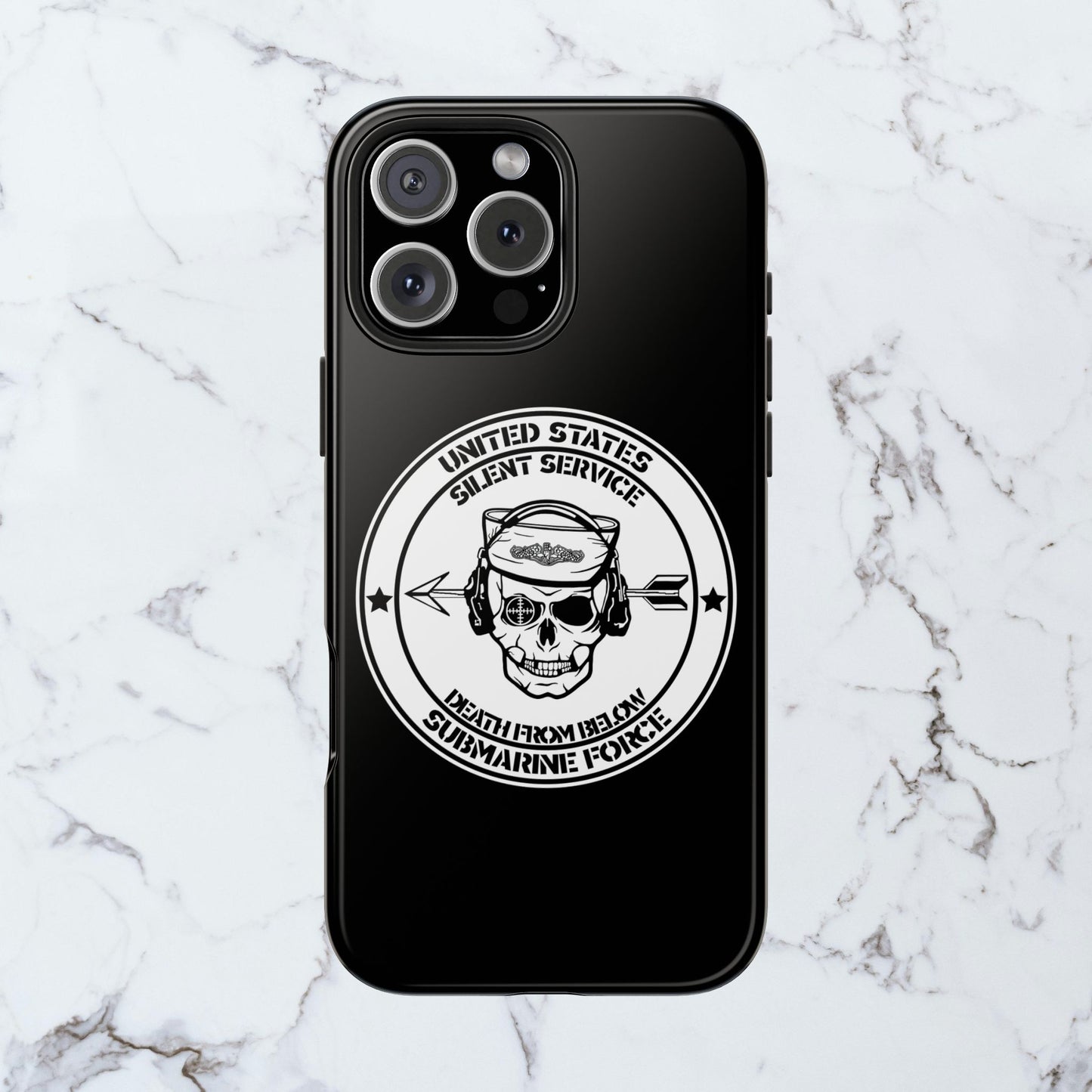 U.S. Submarine Force Silent Service Death From Below Sailor Skull Tough Black iPhone Case