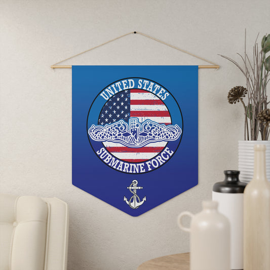 United States Navy Submarine Force Silent Service with White Dolphins on Blue Pennant