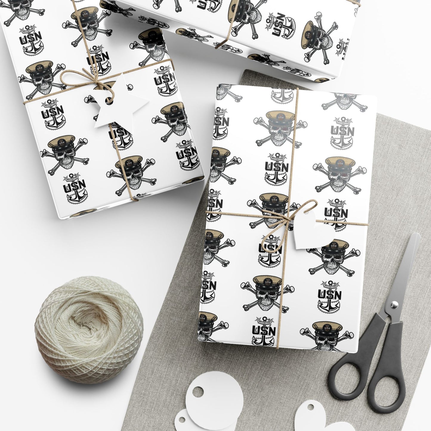 US Navy Master Chief Petty Officer Skull & Crossbones with MCPO Anchors White Gift Wrap Papers