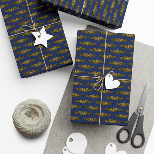 United States Navy Submarine Force Silent Service Gold Officer Dolphins Blue Gift Wrap Papers