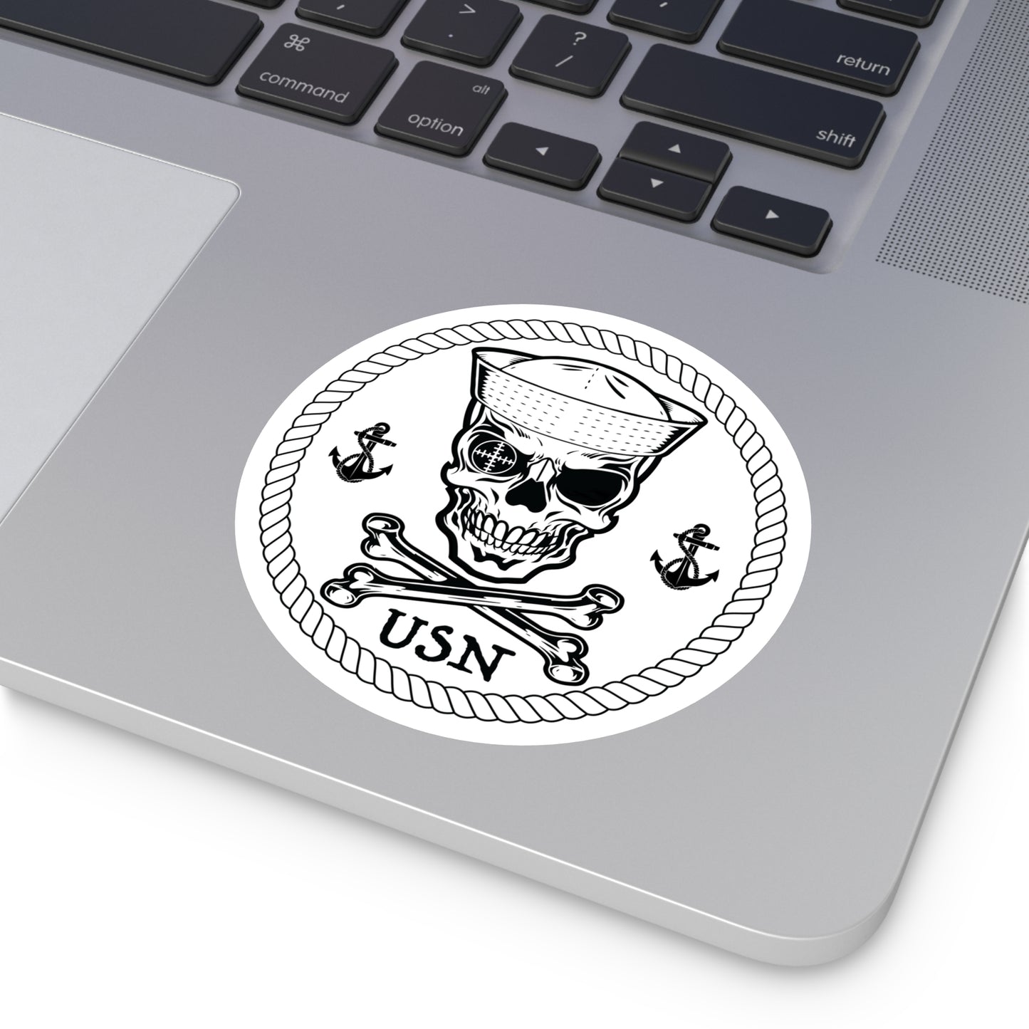 Navy Skull Crossbones Crosshairs Sailor with Anchors Round Stickers