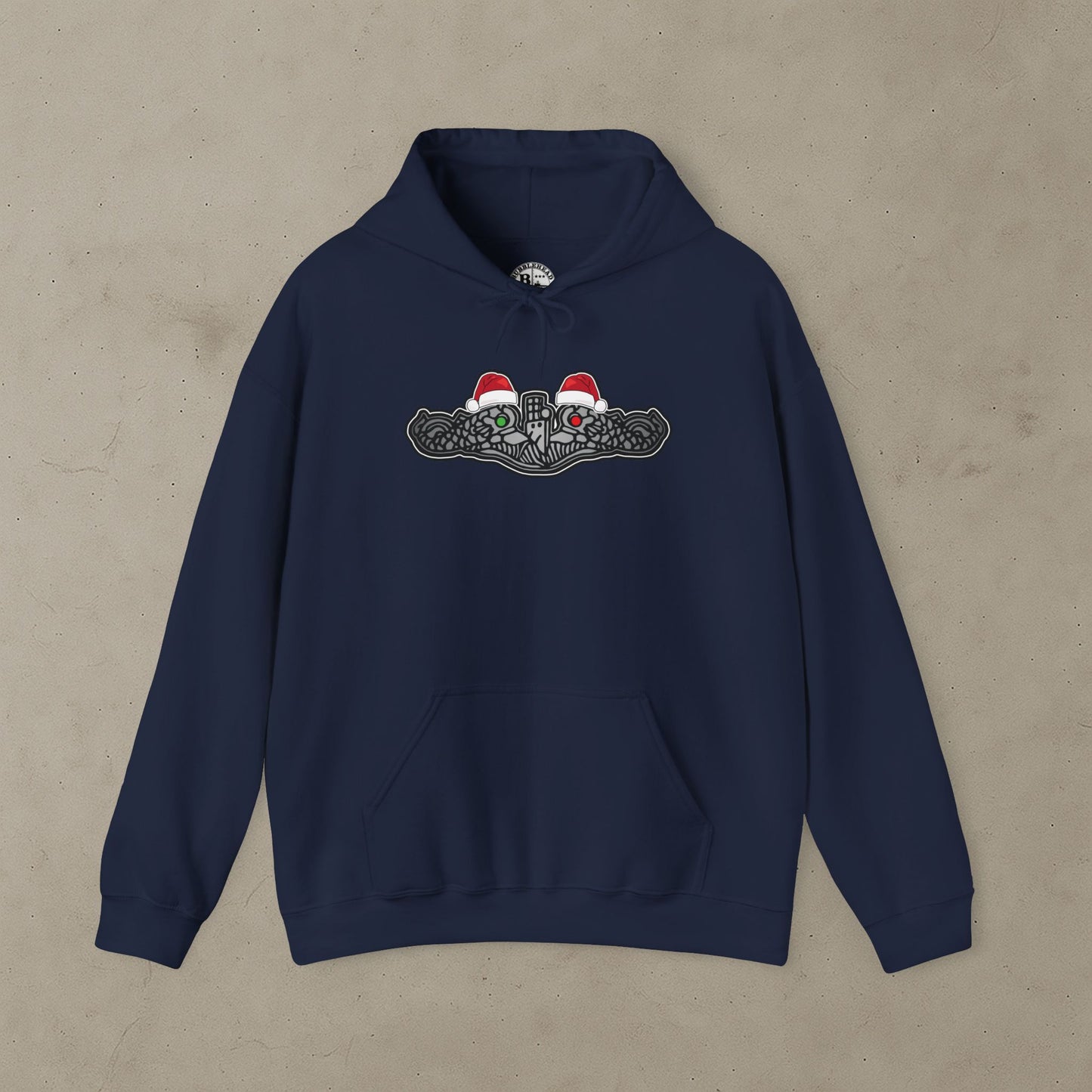 United States Submarine Force Silver Dolphins Christmas Hats with Red and Green Eyes Unisex Heavy Blend™ Hooded Sweatshirt
