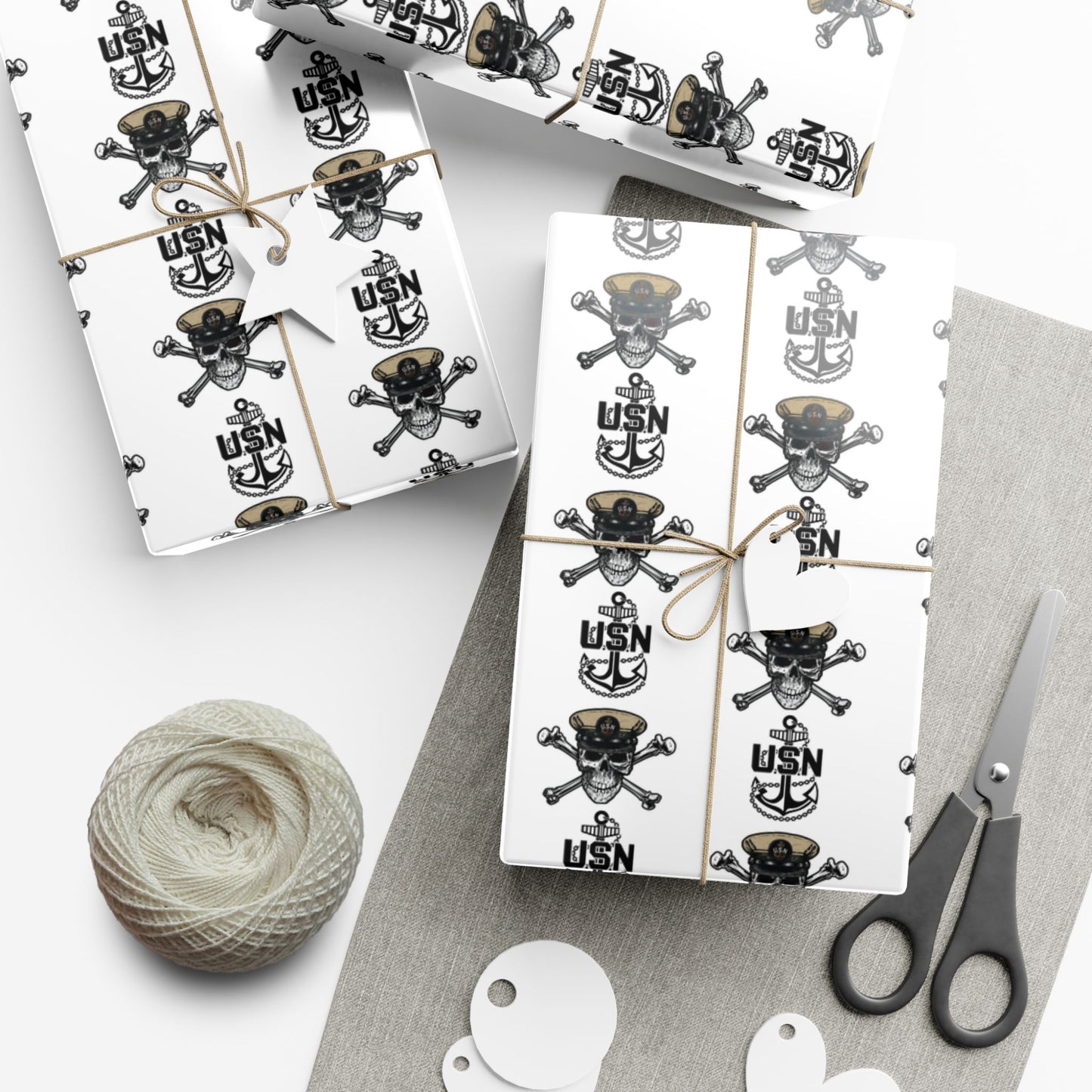US Navy CPO Chief Skull & Crossbones with Anchors White Gift Wrap Papers