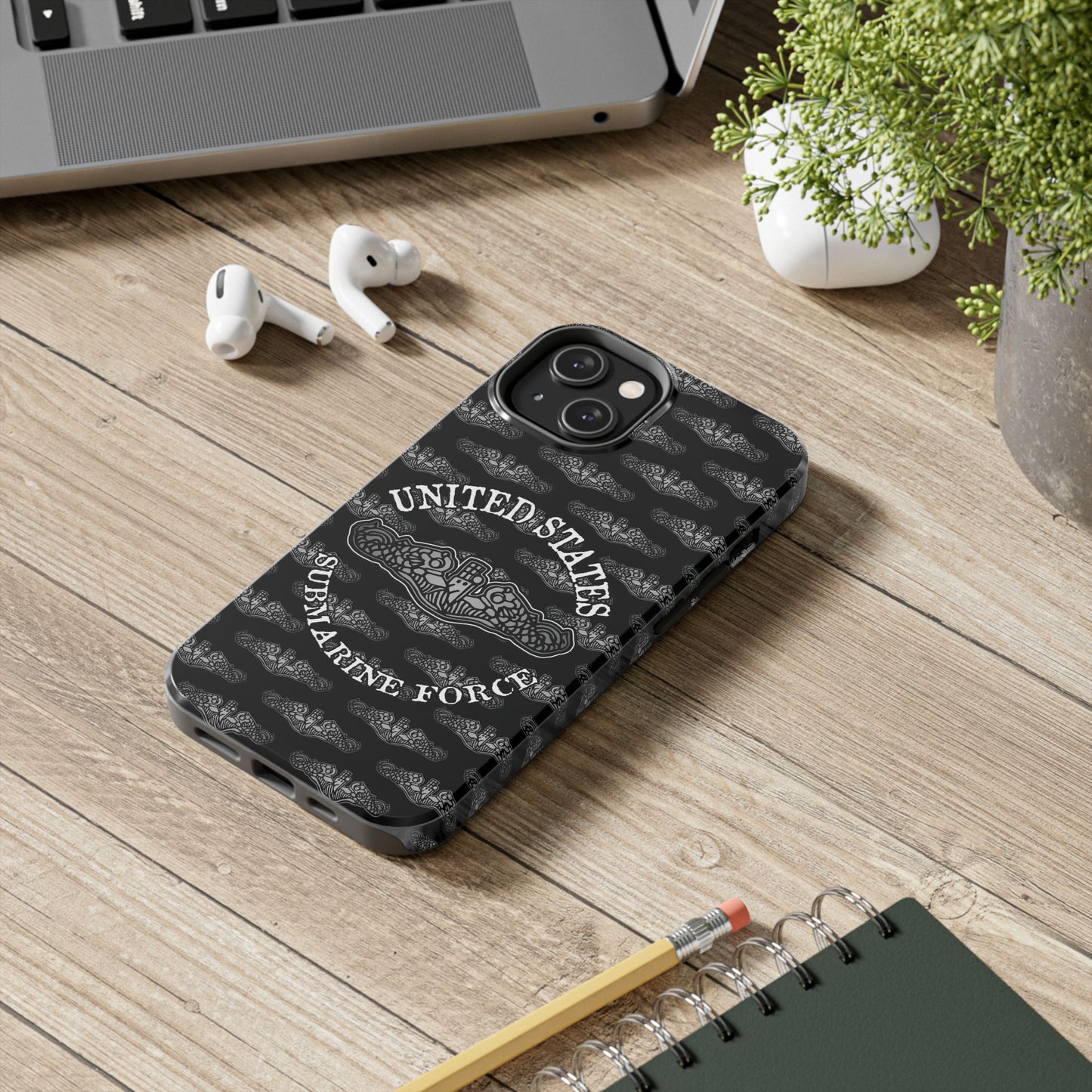 United States Submarine Force Silver Dolphins and Mini's on Black Tough iPhone Case