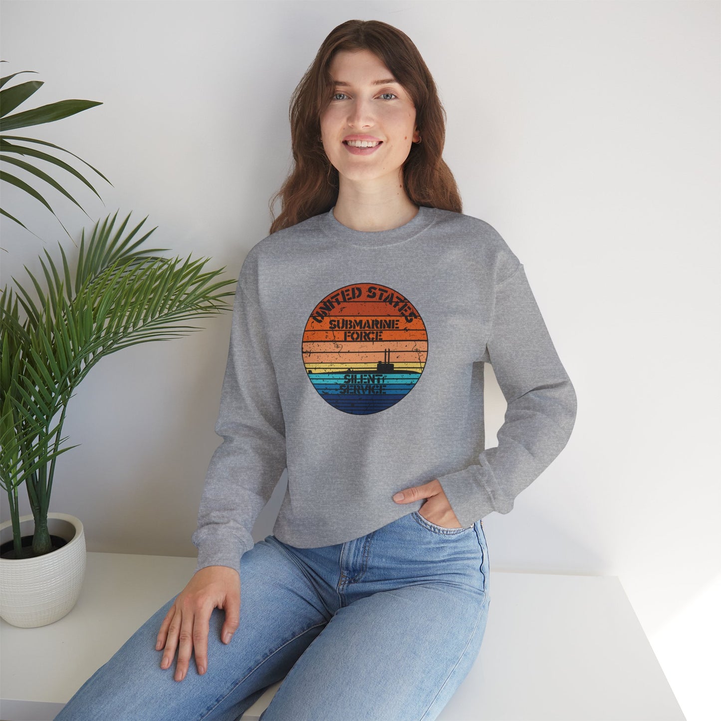 Sunset United States Navy Submarine Force Silent Service Distressed Vintage Unisex Heavy Blend™ Crewneck Sweatshirt