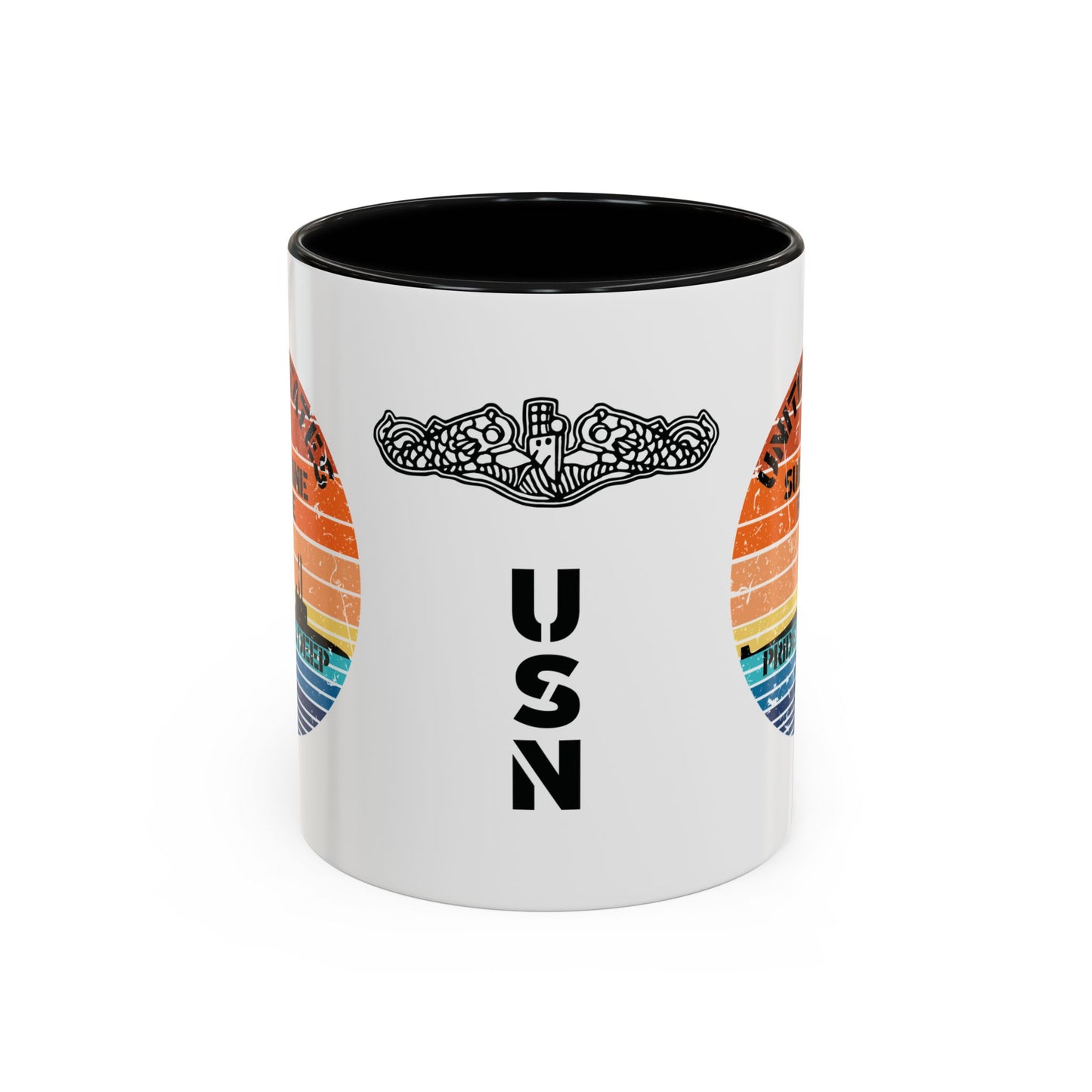 Sunset United States Navy Submarine Force Pride Runs Deep Distressed Accent Coffee Mugs