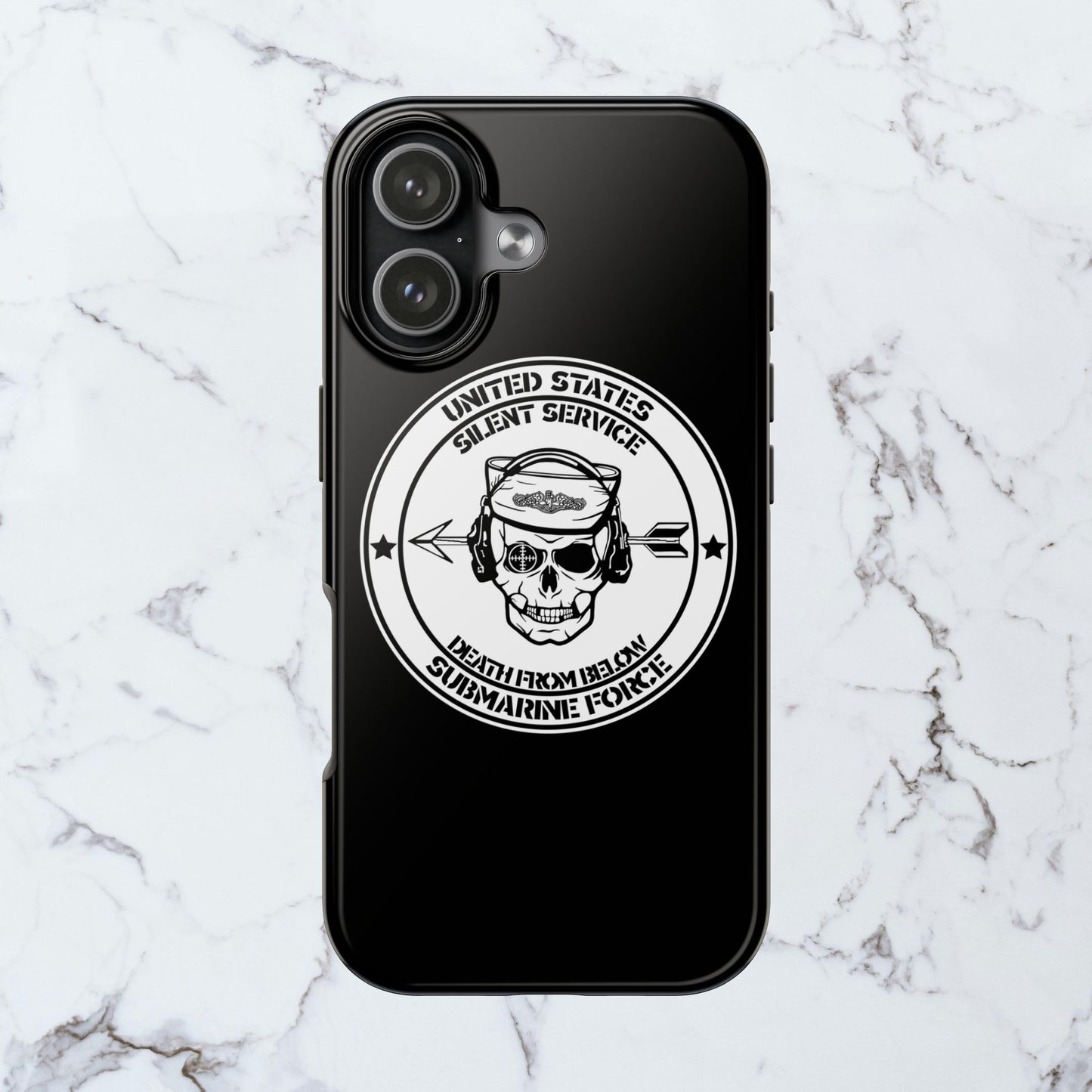 U.S. Submarine Force Silent Service Death From Below Sailor Skull Tough Black iPhone Case