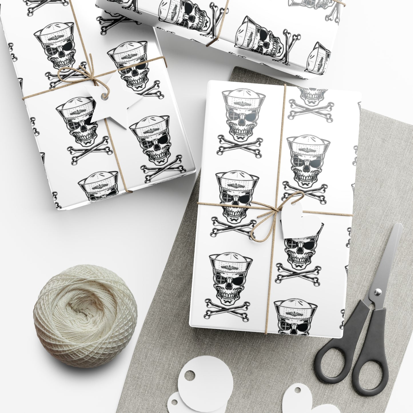 US Navy Submarine Force Skull & Crossbones Sailor White Gift Wrap Papers