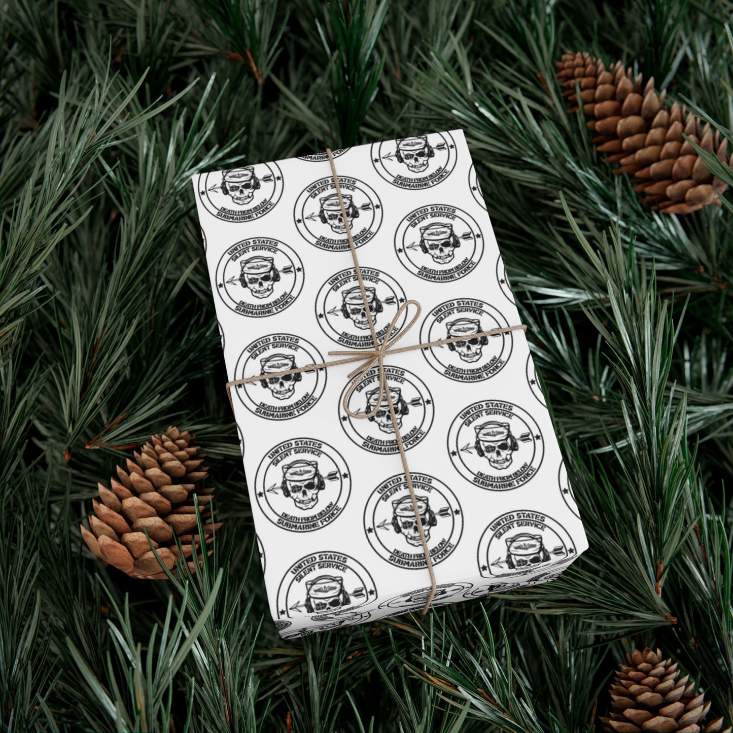 US Navy Submarine Force Silent Service Death From Below Sailor Skull with Dolphins White Gift Wrap Papers