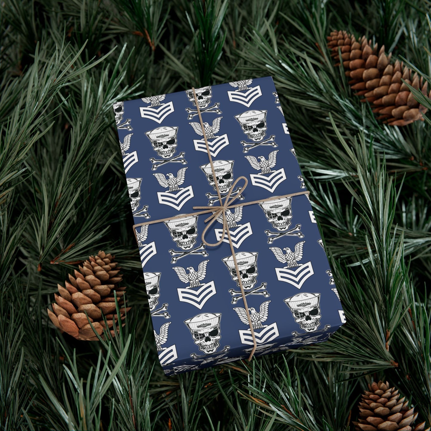 United States Navy FCPO Skull Crossbones First Class Sailor with Naval Dolphins Blue Gift Wrap Papers