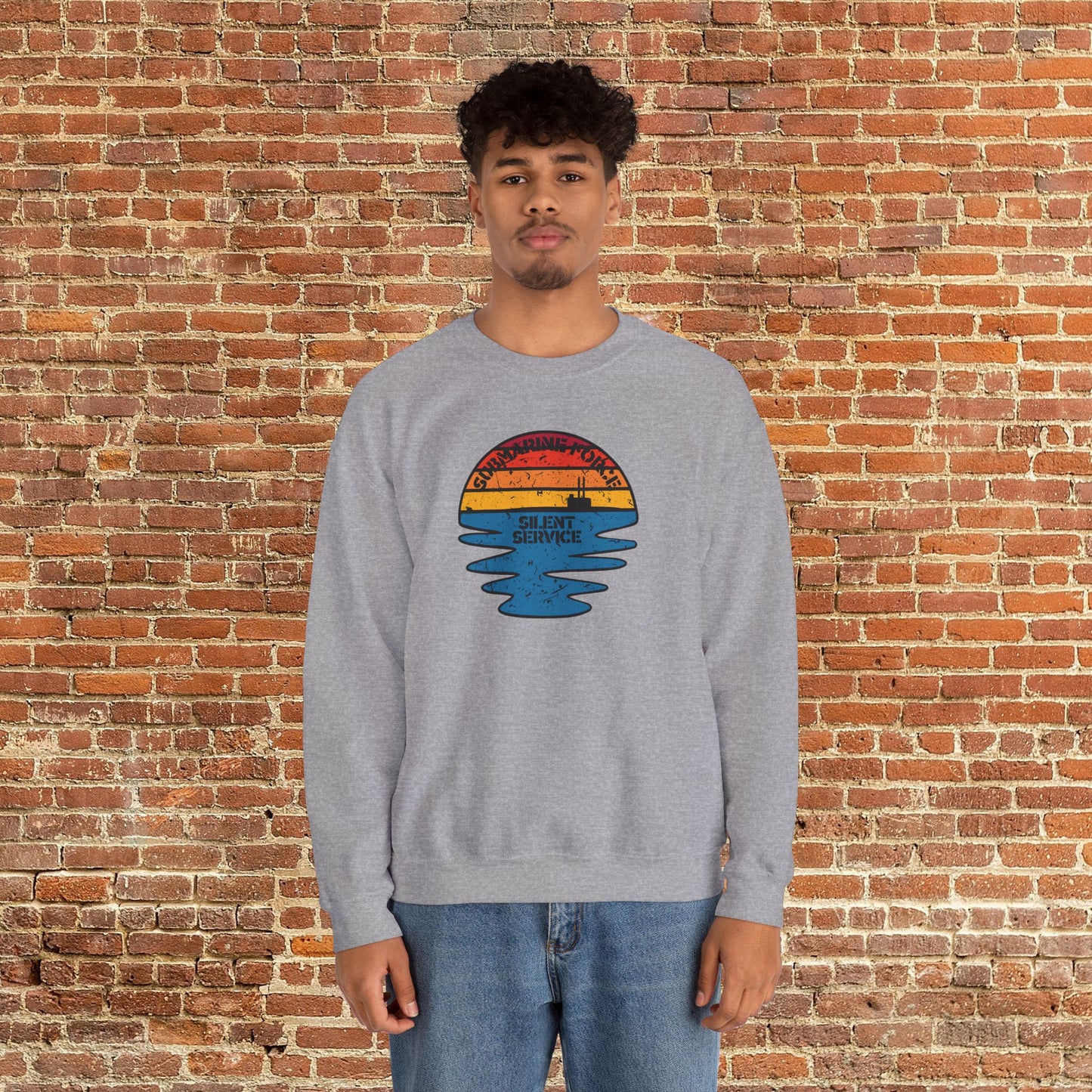 Sunset United States Navy Submarine Force Silent Service Distressed Vintage Mk2 Unisex Heavy Blend™ Crewneck Sweatshirt