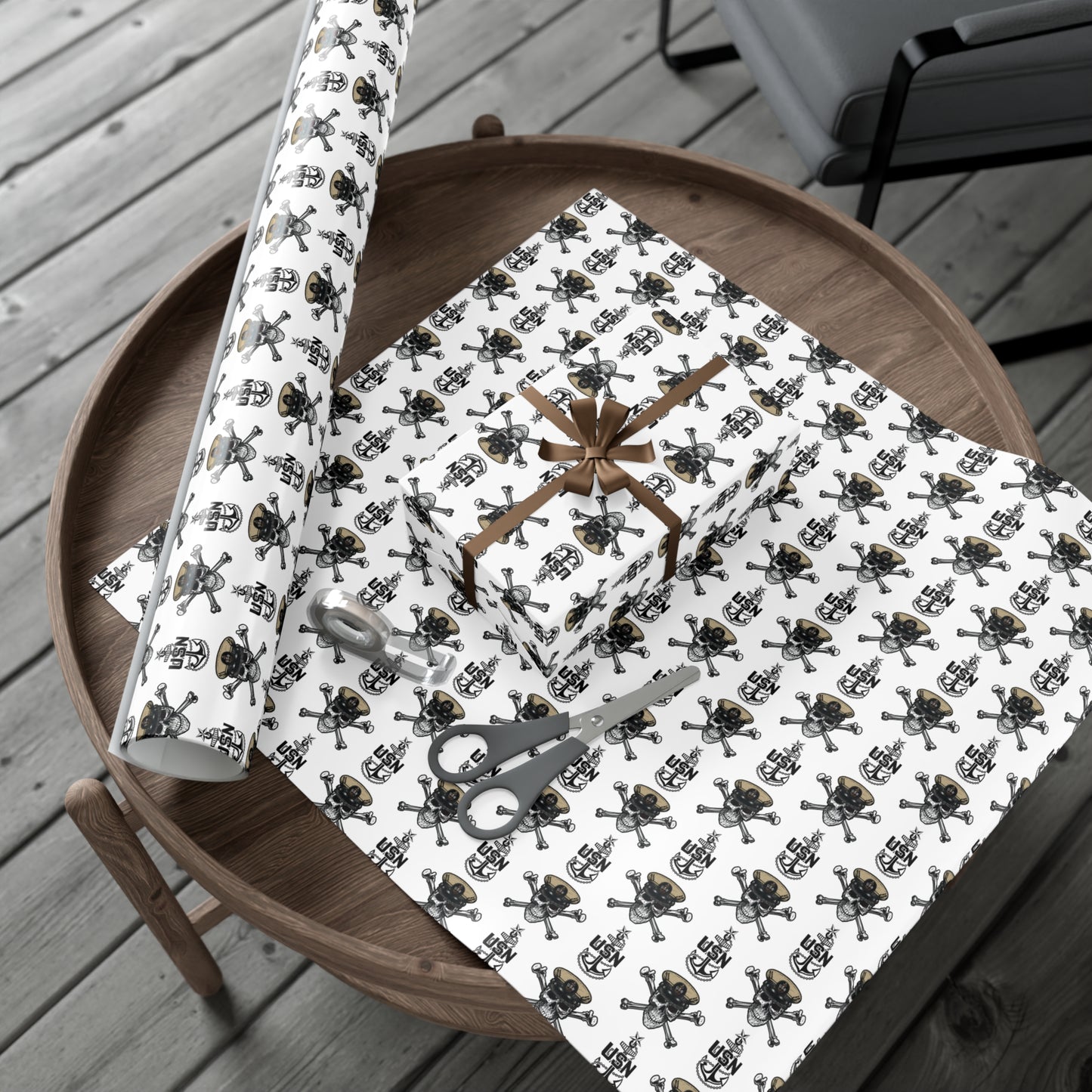 United States Navy Senior Chief Skull & Crossbones with SCPO Anchors White Gift Wrap Papers