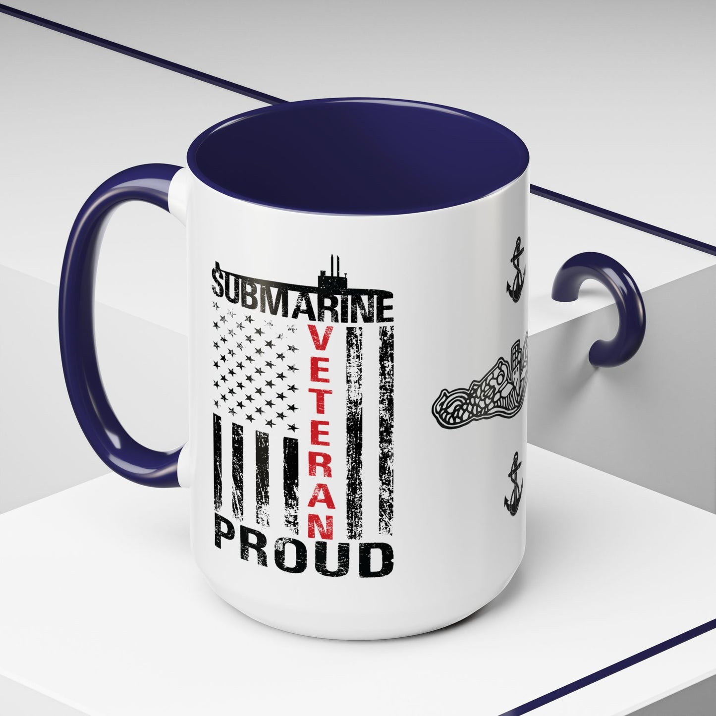 United States Navy Submarine Force Veteran Proud Silent Service USA Distressed Flag Accent Coffee Mugs